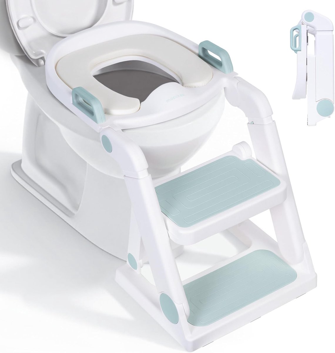 moovkee. Toiletverkleiner met Trapje Turkoois – 2-in-1 WC Verkleiner voor Peuters vanaf 1,5 Jaar – Inklapbaar, Verstelbaar & Antislip – Voorgemonteerd