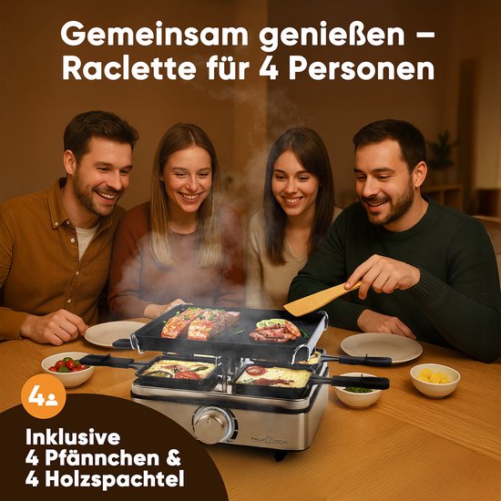 ProfiCook RG 1301 - Raclette grill - Gourmetset - 4 personen -RVS — afbeelding 3
