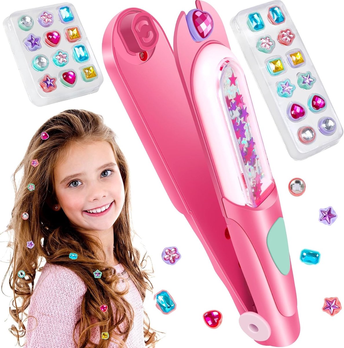 Bling Bling Gem Stamper Set voor Meisjes - Haarjuwelen Tool - Inclusief 24 Herbruikbare Diamanten & Gekleurde Steentjes - Creatief Cadeau 3-12 Jaar - Roze