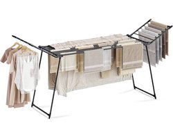 Meisterhome® – Uitschuifbaar Zwart Wasrek - Droogrek – Extra Groot & Inklapbaar Droogrek – 25 m Drooglengte – Stevig Carbonstaal – Tot 30 kg Wasgoed