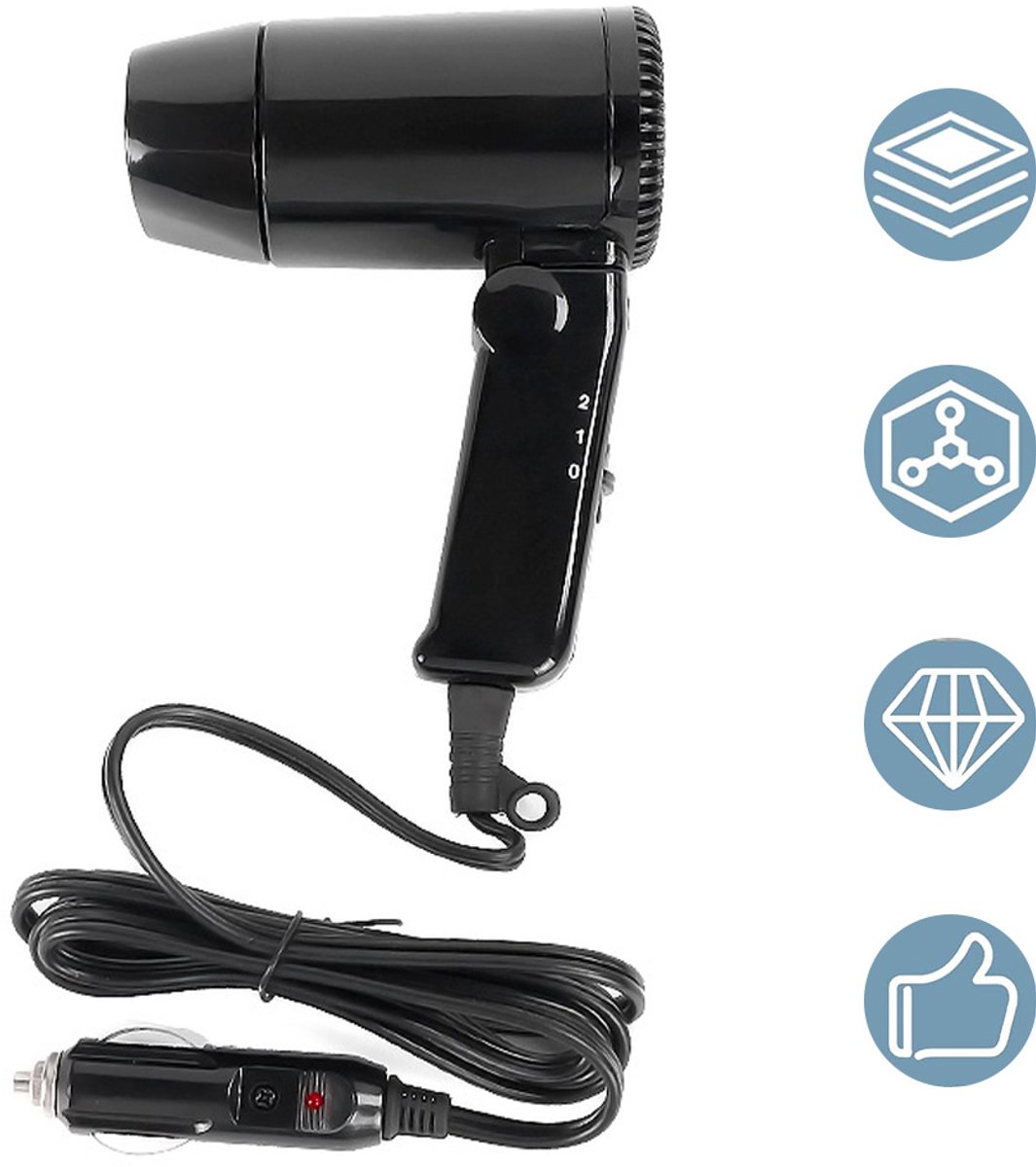 12V Auto-Föhn - Multifunctionele Handföhn - Geschikt Voor Gebruik Buitenshuis en In De Auto - Zwart