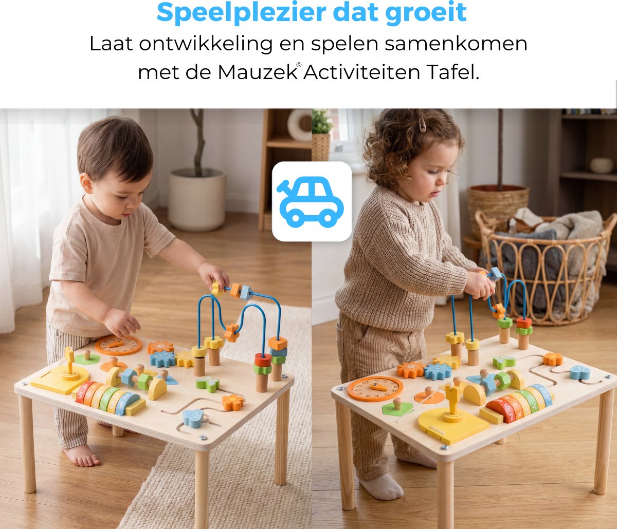 Mauzek® Activiteiten Tafel – Montessori speelgoed – Houten speelgoed – Educatief speelgoed – Interactieve speeltafel – Sensorisch speelgoed – Motoriek speelgoed – Activity center – Peuter speelgoed – Jongens–Meisjes– 1 jaar – 2 jaar – 3 jaar – 4 jaar — afbeelding 6