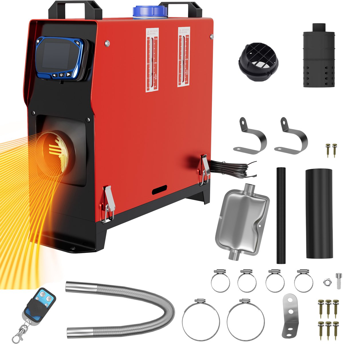 12V diesel standkachel 8kW diesel luchtverwarming met afstandsbediening, LCD-monitor en geluiddemper voor auto, vrachtwagen, camper, motorhome, boot, bus type B