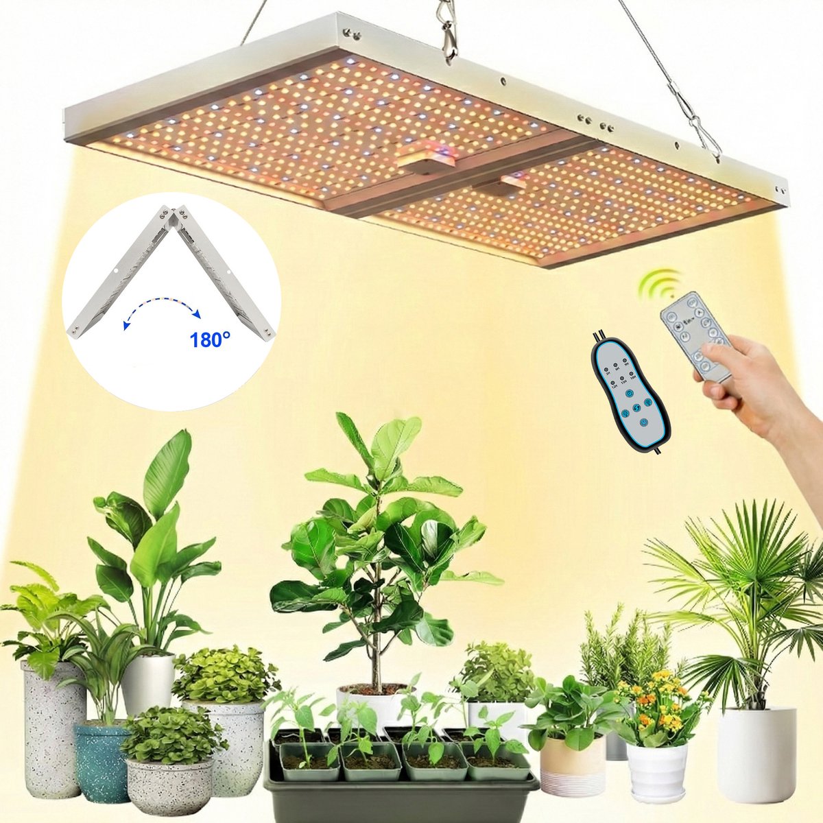 Rosnek LED Groeilamp Full Spectrum 120W - Professionele Kweeklamp met Timer & Afstandsbediening - Opvouwbare Plantenlamp voor Kamerplanten & Kweektent - Dimbaar - Lampe de Croissance (1 Stuk)