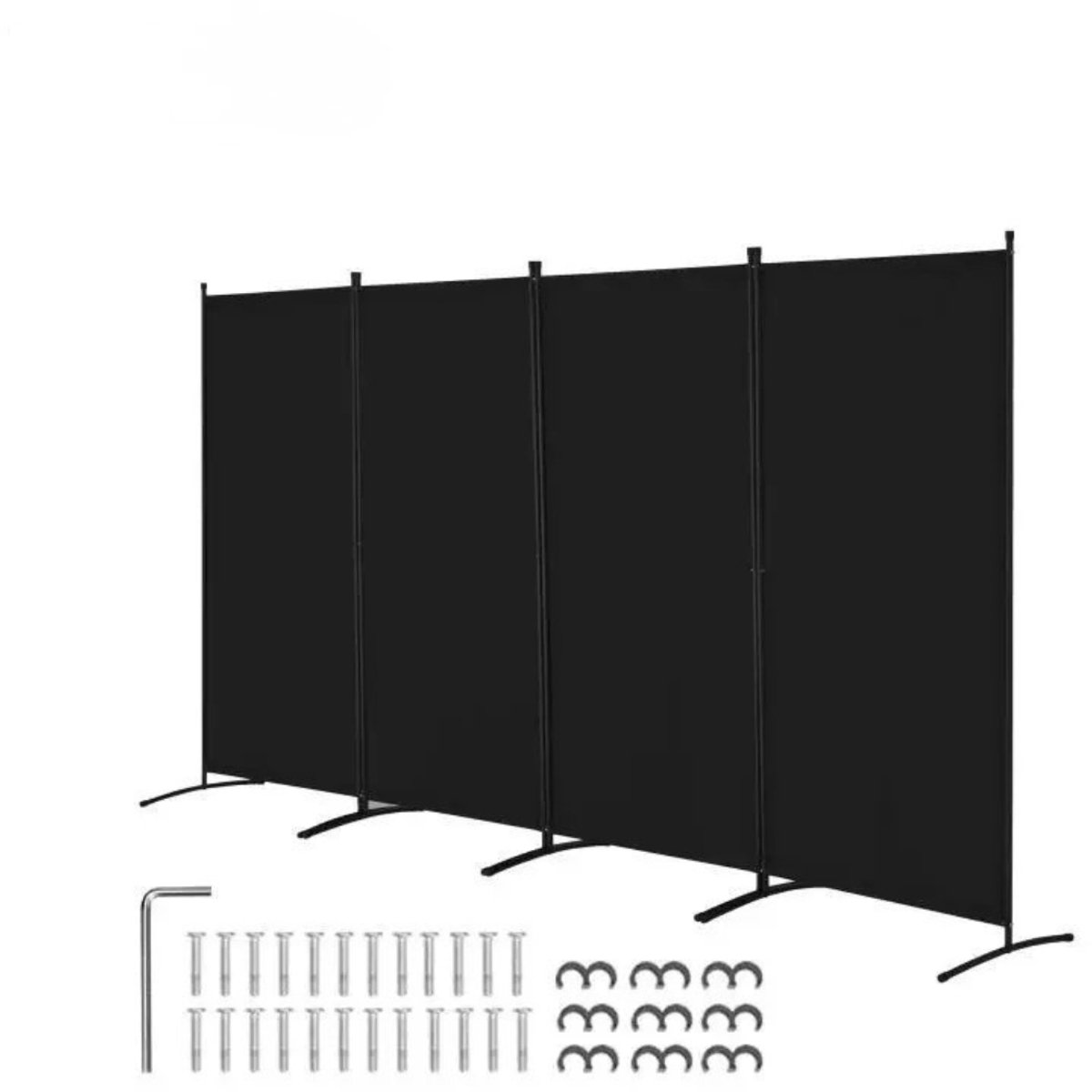 DIMICO - Scheidingswand - Scherm - Wand - Kamerscherm 4 panelen - Zwart - Kamerverdeler - Opvouwbaar - Kantoor - Slaapkamer