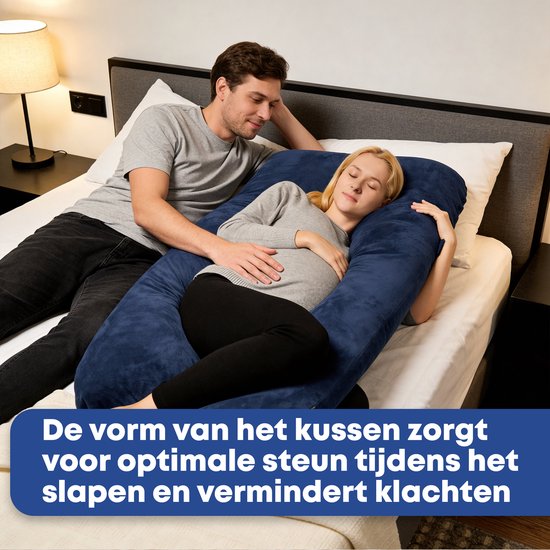 Earkings Zwangerschapskussen Zijslaapkussen 140x80cm U-vorm met Afneembare hoes - Body Pillow blauw van Merkloos — afbeelding 2