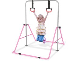 Gymnastiekstang voor kinderen, in hoogte verstelbare horizontale stang met trekring, ringen, gymnastiektrainingsapparatuur, gymnastiekstang voor thuis (roze) NAIZY