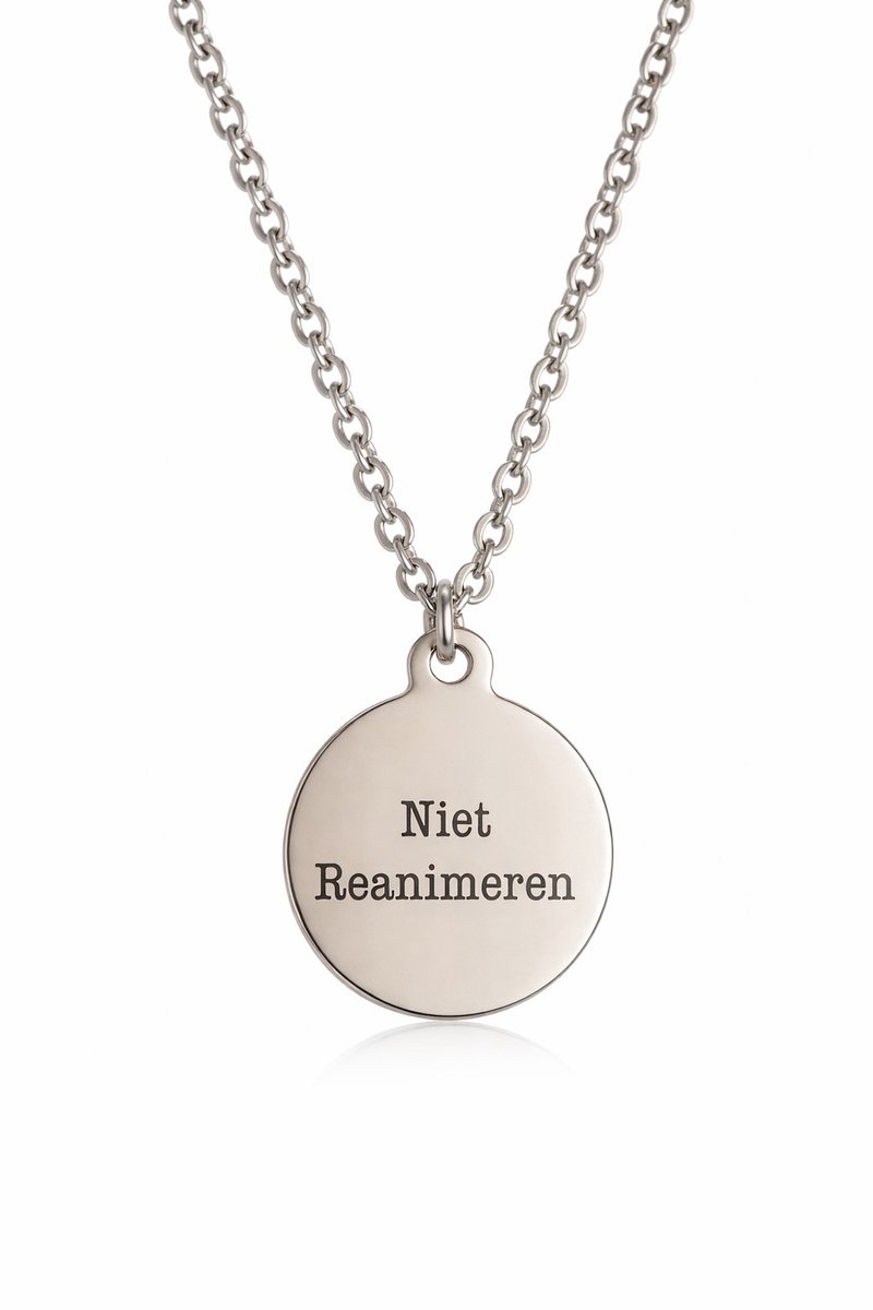 Niet Reanimeren - Ketting - Ronde penning - Volledig RVS/Stainless steel - 70 cm - J - Zilverkleurig