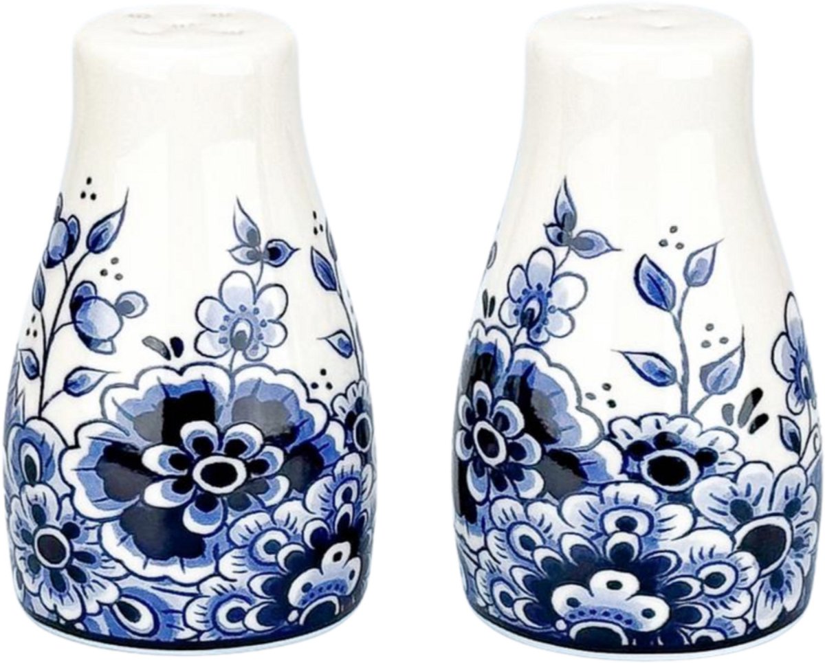 Peper en Zout stel - Delfts blauw - Porselein - Bloemenmotief - Typisch Hollands - Geschenkverpakking