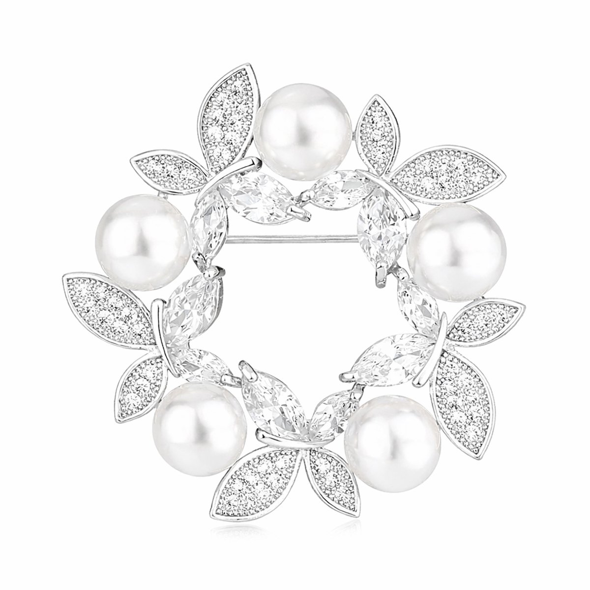Goldpulse Broche - Dames Broche - Dames sieraden - Botanische broche - Zirkonia - Zilverkleurig - Milieuvriendelijk Koper