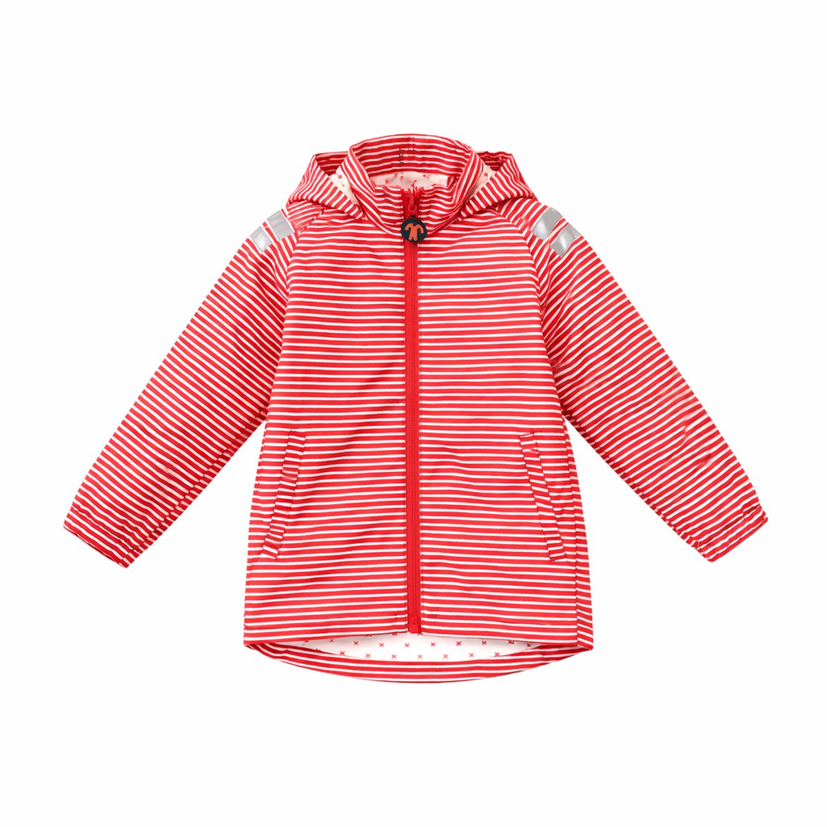 Ducksday - regenjas voor kinderen - waterdicht - unisex - rood - gestreept - 12 jaar - reflectoren - ademend - promo