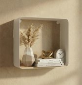 Wandschap 24cm x 24cm x 12cm. - Wandrek wit met hout - wandplank Zoox - Wandschappen design metaal