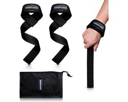 Berg Disciplined Lifting Straps – Fitness Polsbanden – Polssteun voor Deadlifts, Crossfit & Gewichtheffen – Comfortabele Grip Straps – Zwart – 2 + Opbergtas - 2 stuks