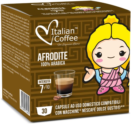 Italian Coffee Espresso Afrodite capsules XL Pack – 100% Arabica – Compatibel met Nescafé Dolce Gusto – 30 capsules