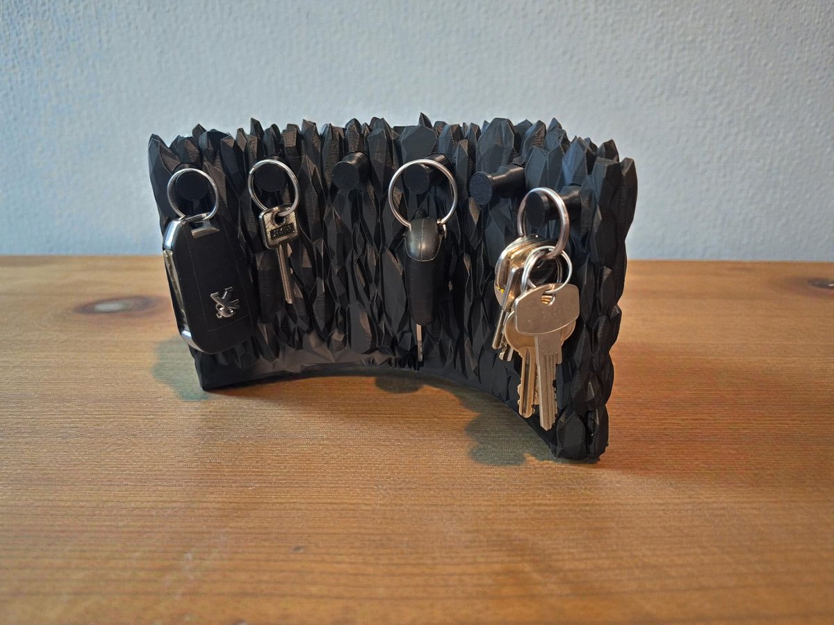Design Sleutelhouder – Unieke Wandhaak met 6 sleutelhouders – Zwart -- 3D Geprint