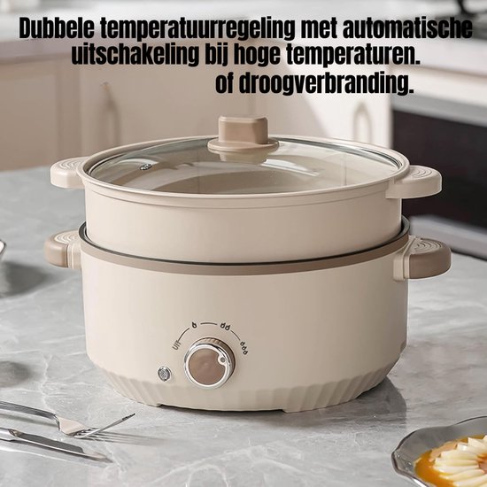 DnA® Hotpot - Hotpot Electrisch - Fonduepan - Soepketel - Lichtbruin - Wit - ‎30cm x 30cm x 21cm — afbeelding 4
