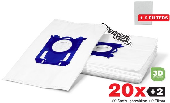 20x S-Bag 3D Stofzuigerzakken geschikt voor Philips, AEG, Electrolux - 20 stofzakken + 2 Filters - A-Kwaliteit Alternatief Microvezel Zakken