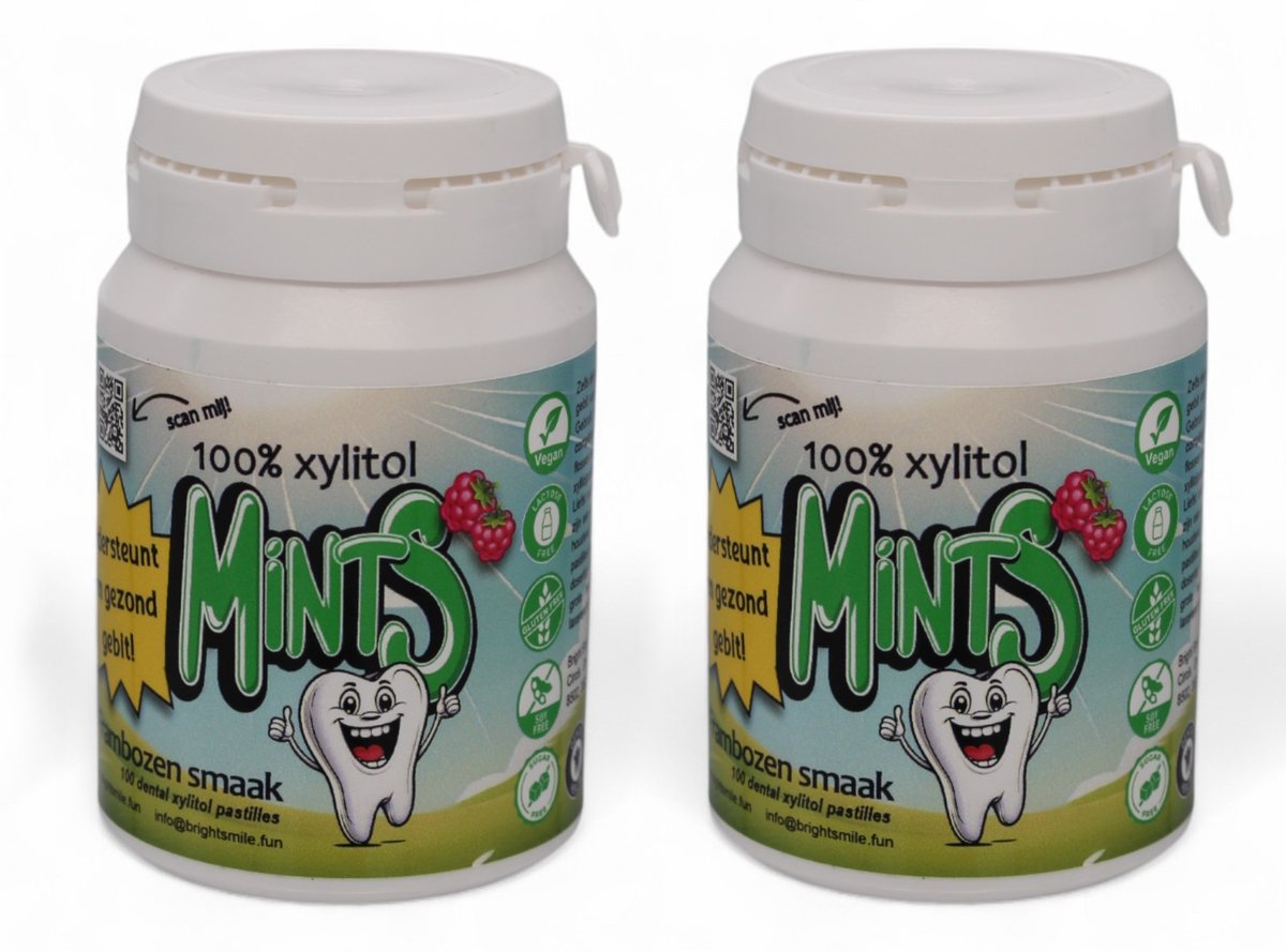 Bright Smile For You 100% Xylitol Mints - Pastilles – Suikervrij – Framboos smaak – Voordeelset 2 stuks – Tegen droge mond & tandplak