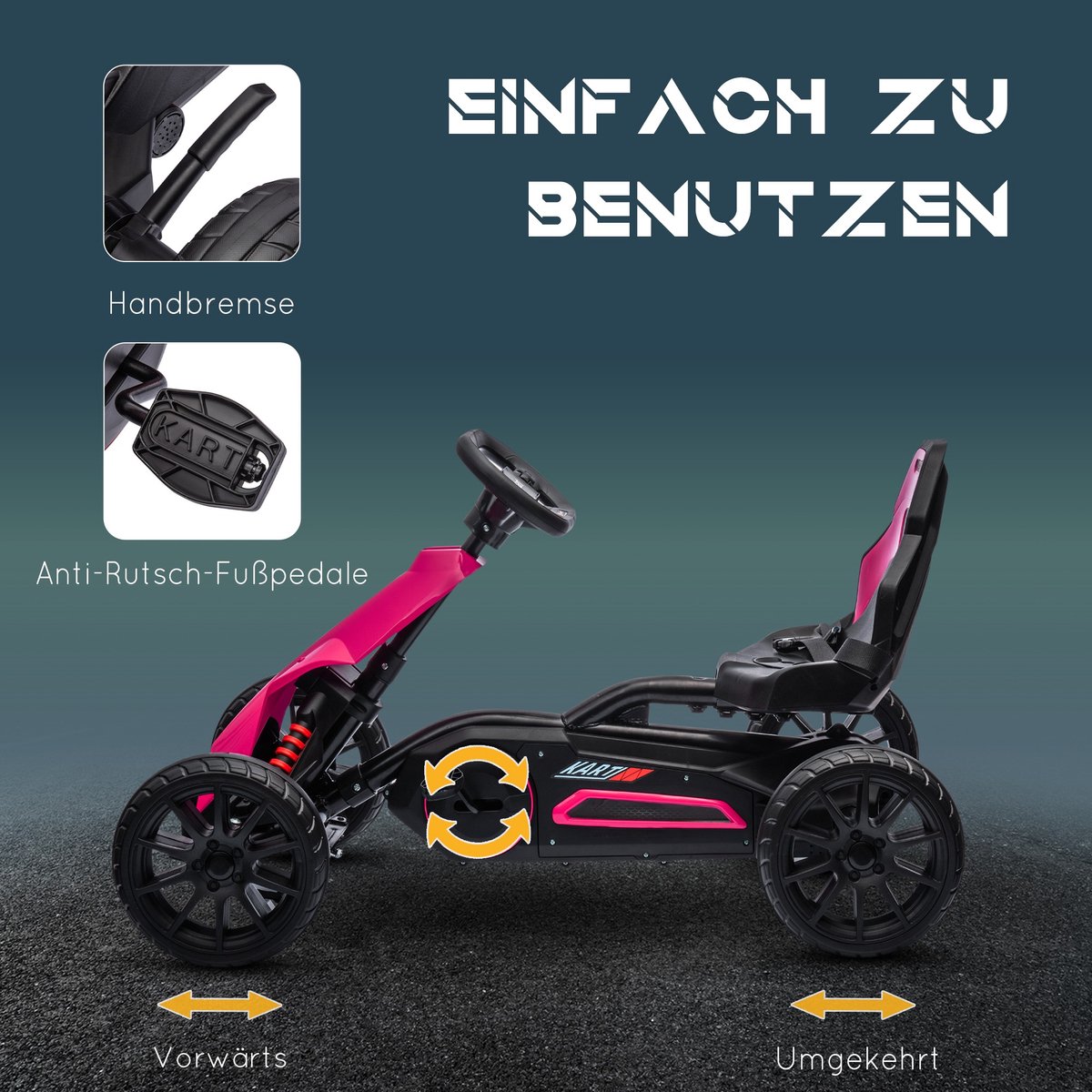 HOMCOM Trapauto met pedalen Kunststof, Metaal 100L x 58B x 58,5H cm Roze — afbeelding 9