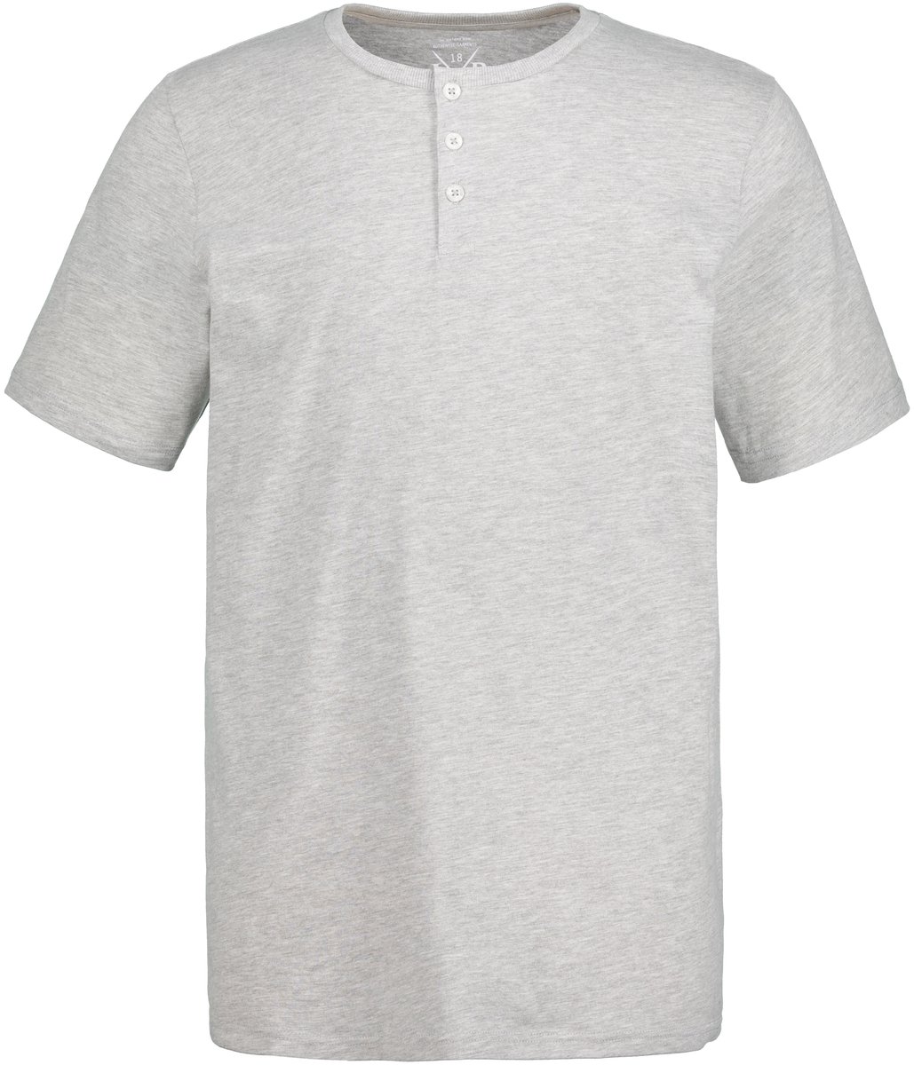 JP 1880 - Heren - Henley basic knoopsluiting korte mouwen - Grijs melange - Maat XXL