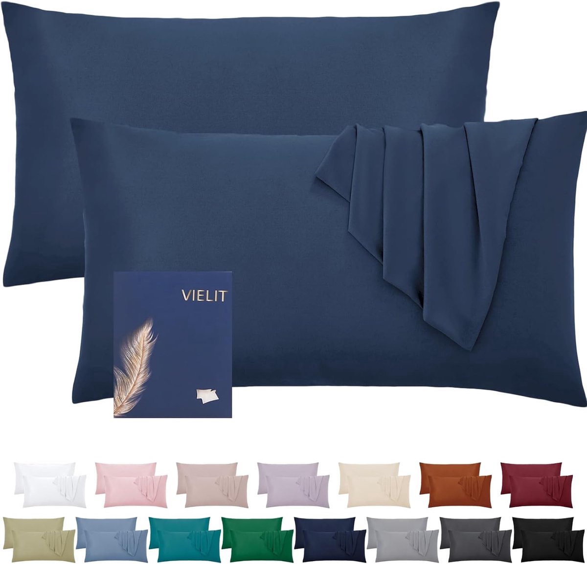 PromoHome set van 2 microvezel kussenslopen, 60 x 40 eco-certificaat, zachte kussenslopen "DonkeBlauw"