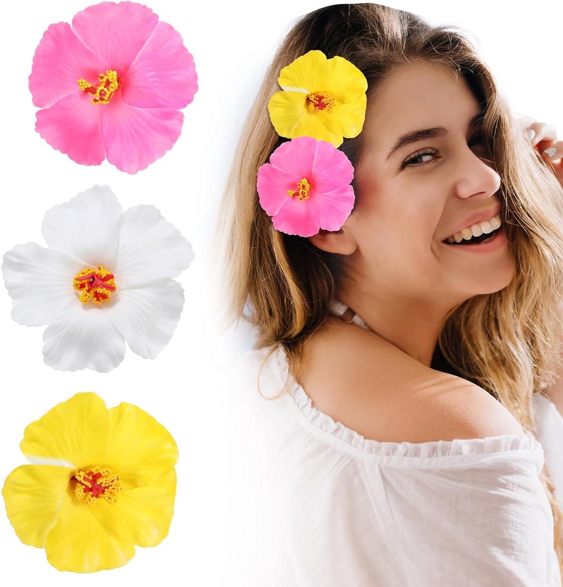 Hawaï-haarspelden met bloemen - 10 cm - haarclip voor vrouwen - boho zomer accessoires