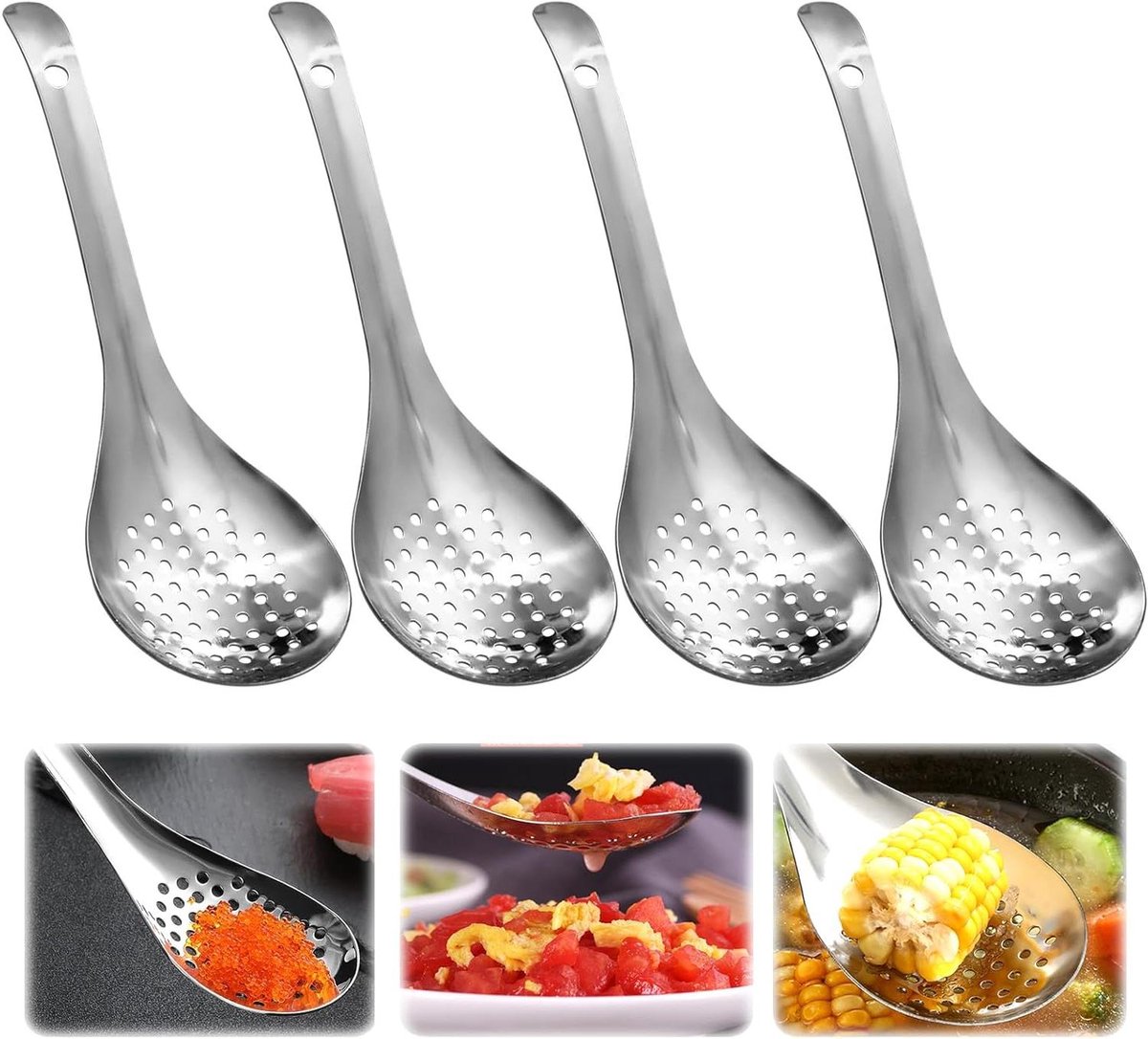 Set van 4 roestvrijstalen serveerlepels - ideaal voor soep, muesli en buffetten