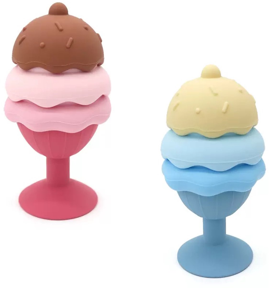 Bloemetje & Bear Siliconen IJsje Speelset-Badspeelgoed, Stapelspel & Rollenspel – BPA-vrij – Montessori Sensorisch Speelgoed voor Peuters-2 delige set-Roze & Blauw