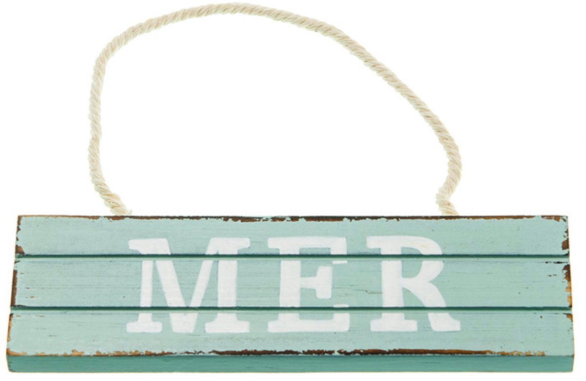 CHAKS - Houten hangbord blauwe zee 15 x 4,5 cm met touw
