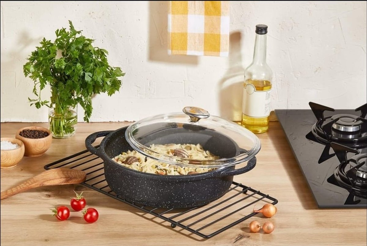 26 cm Gietijzeren Kookpan met Glazen Deksel – Basis Design – Gezonde Pan voor Perfecte Rijst – Elite Keuken Materialen
