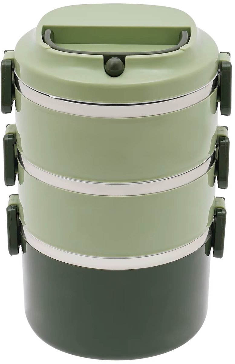Lunekiss 3-Laags Lunchbox 2,4L – Stapelbaar Bento Broodtrommel – Lekdichte Sluitclips & Ve