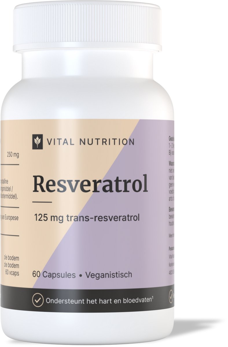 Vital Nutrition Resveratrol - 125 mg - Natuurlijk extract - Trans Resveratrol - Antioxidant - 60 capsules
