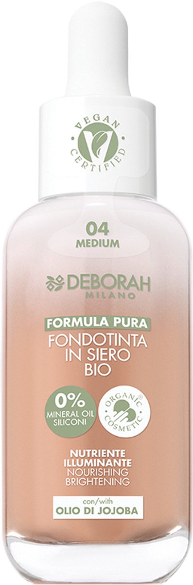 Deborah Milano Formula Pura Organic Serum, Druppelfles, Serum, Universele huid, Stralend, Voedend, Smoothing, Medium, Beige