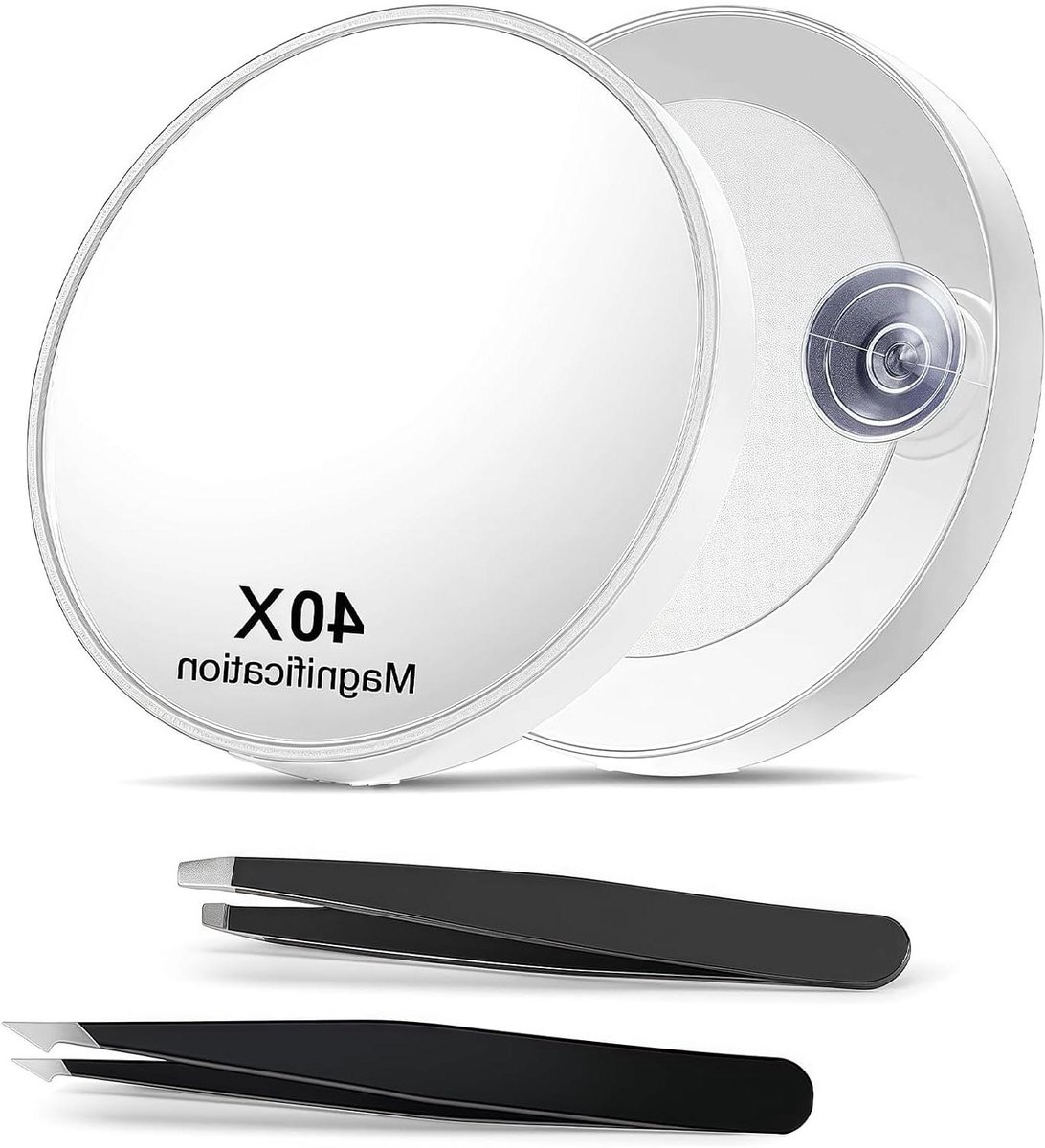 Vergrotingsspiegel 8.8 cm met precisie pincetten voor make-up en haarverwijdering