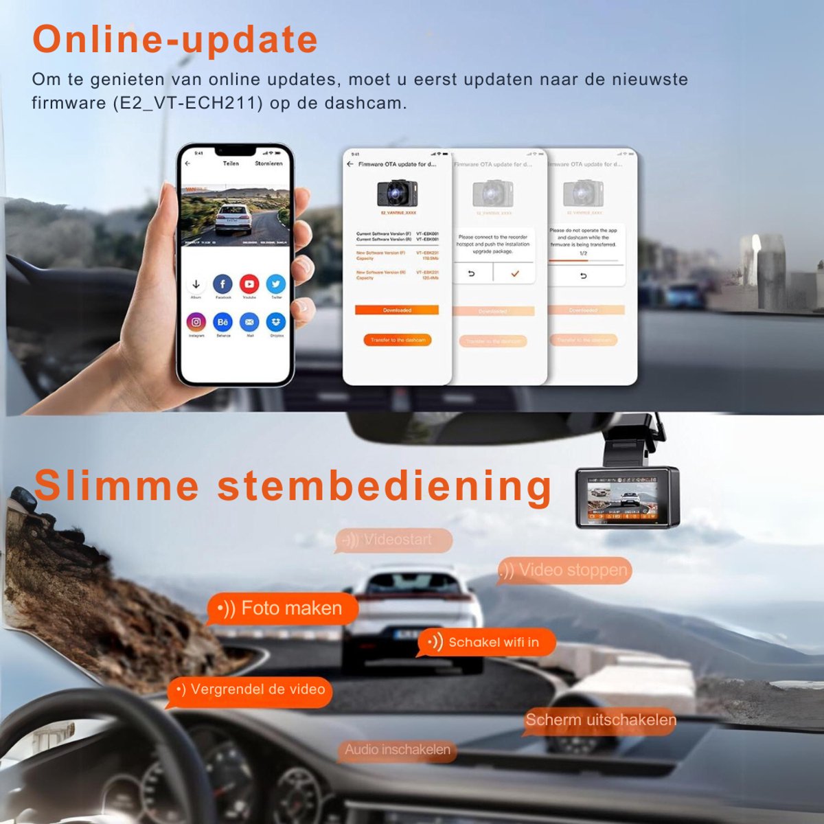 Aurixi® Dual Dashcam - Voor en Achter Camera – Auto Camera Met Nachtzicht - Zwart- 14cm x 15cm x 11cm – foto 4