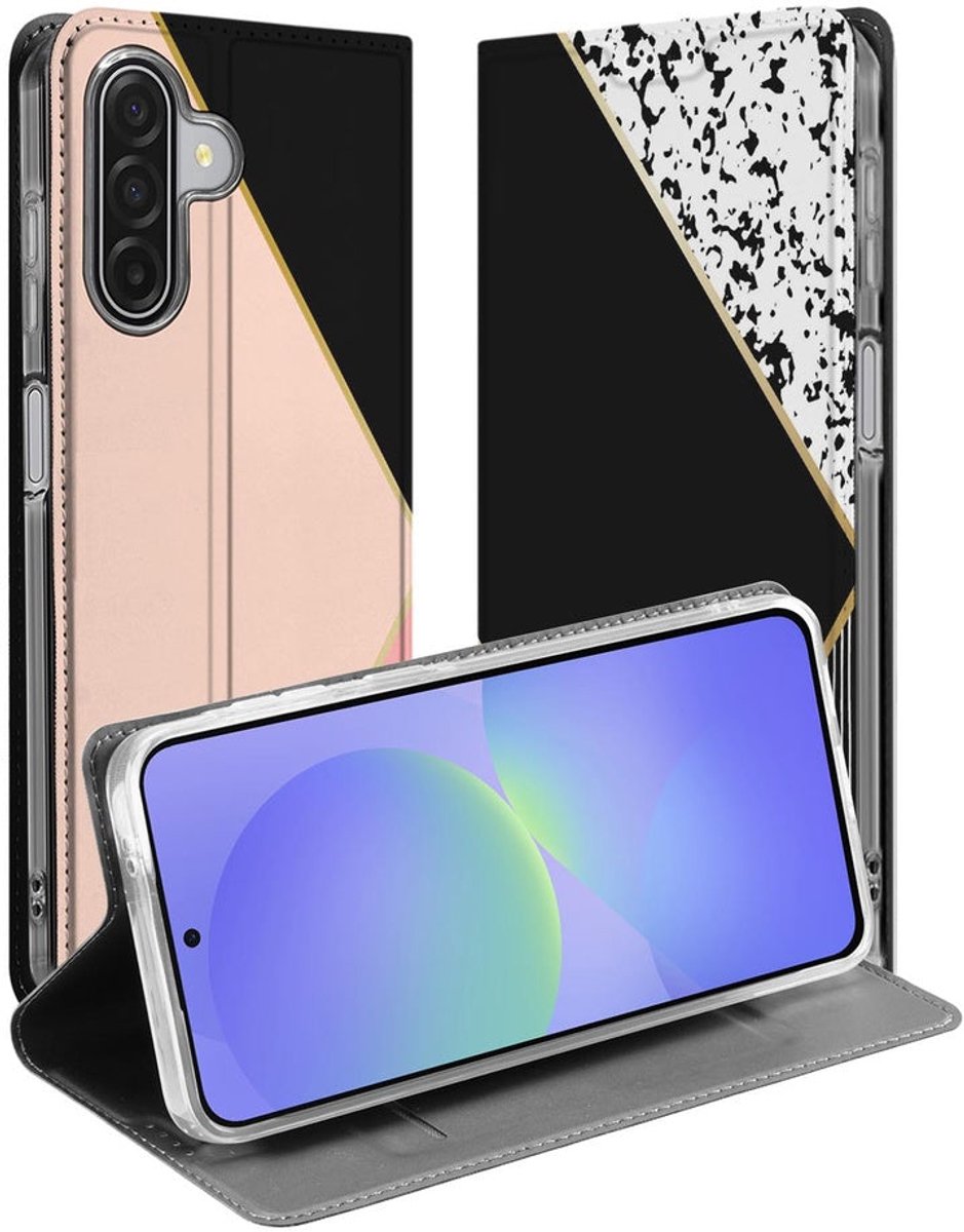 Samsung Galaxy A17 Wallet Case Black Pink Shapes
