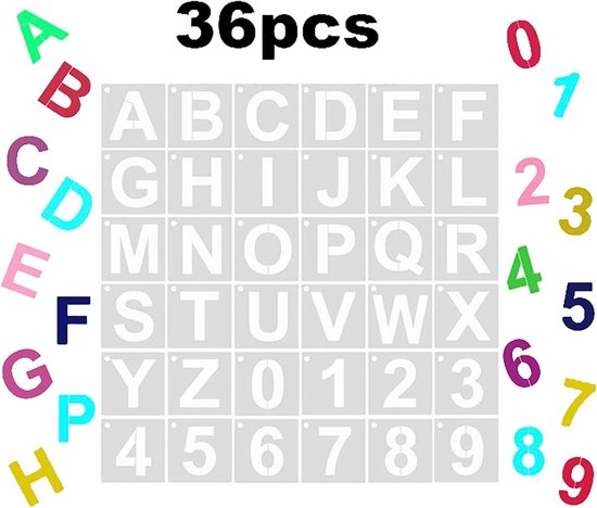 36 stuks herbruikbare letters en cijfers sjablonen - 3 inch - wit ...