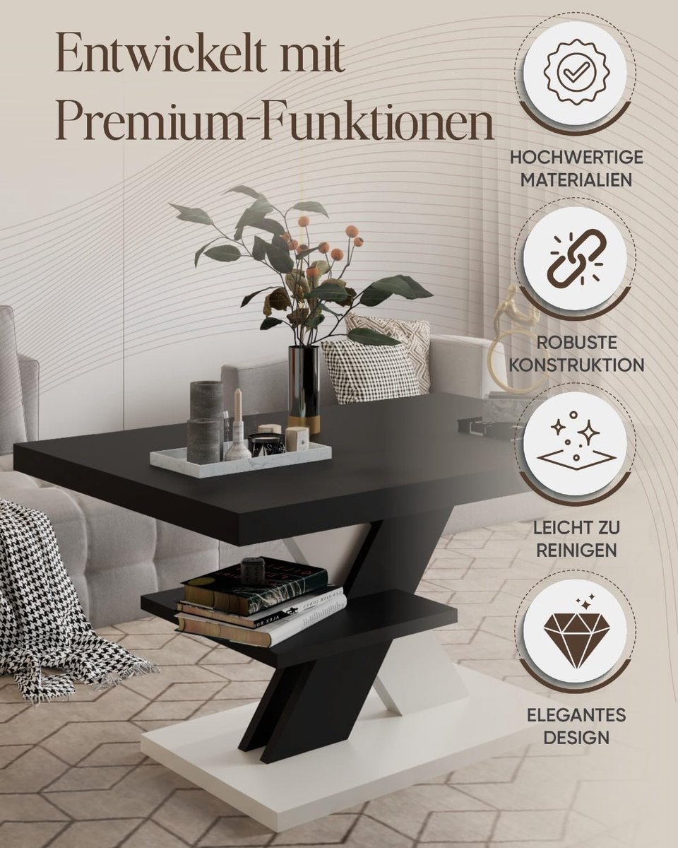 Salontafel Modern met Opbergruimte 90 x 60 x 45 cm – Houten Koffietafel Woonkamer met Grote Plank – Eiken & Zwart – Pauwhome