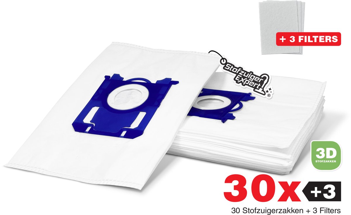 30x S-Bag 3D Stofzuigerzakken geschikt voor Philips, AEG, Electrolux - 30 stofzakken + 3 Filters - A-Kwaliteit Alternatief Microvezel Zakken