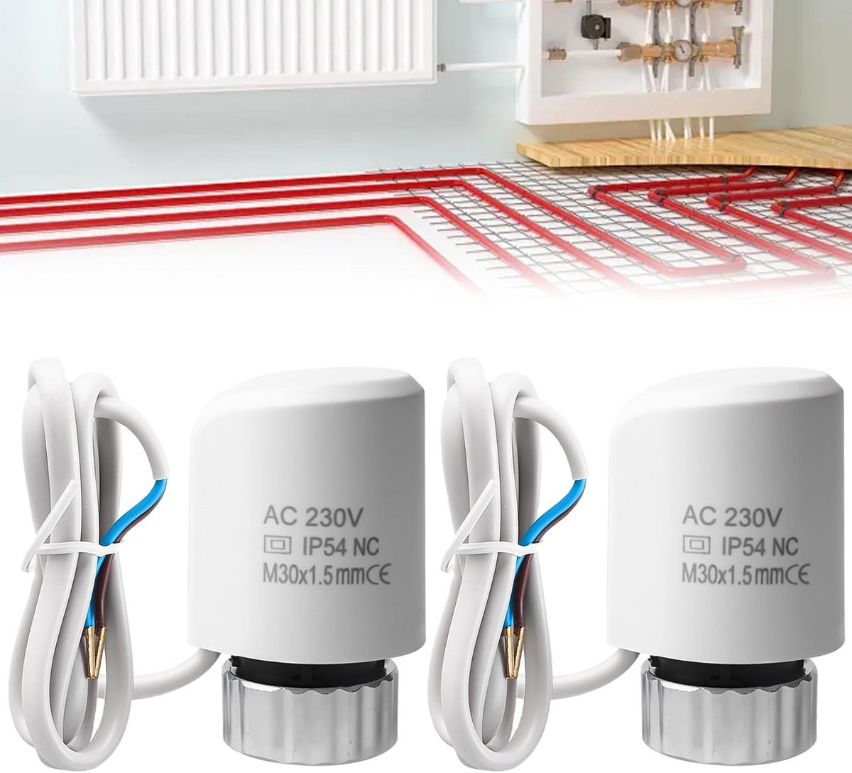 Set van 2 Thermische Aansturingen voor Vloerverwarming 230V M30 x 1,5 NC