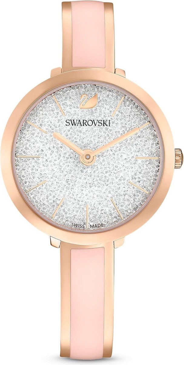 Elegant Dameshorloge met Roze Armband en Kristalaccenten