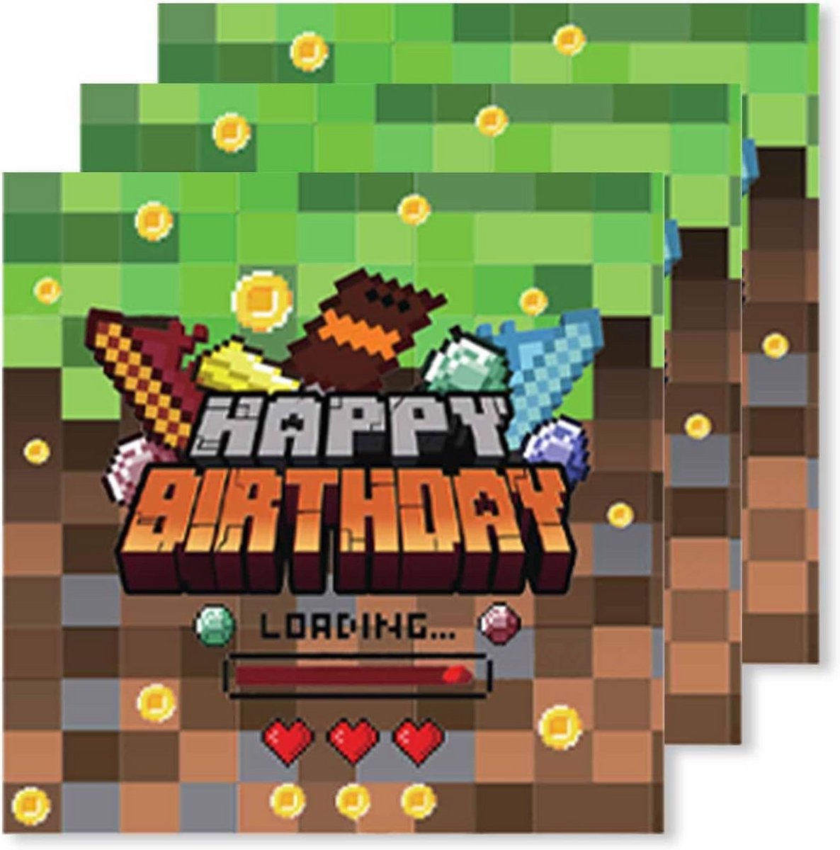20 Vierkante Servetten voor Kinderverjaardag Met Pixel Design