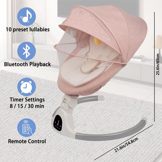 Elektrische Babyschommel met Bluetooth en Muziek - Verstelbaar en Veilig — afbeelding 4