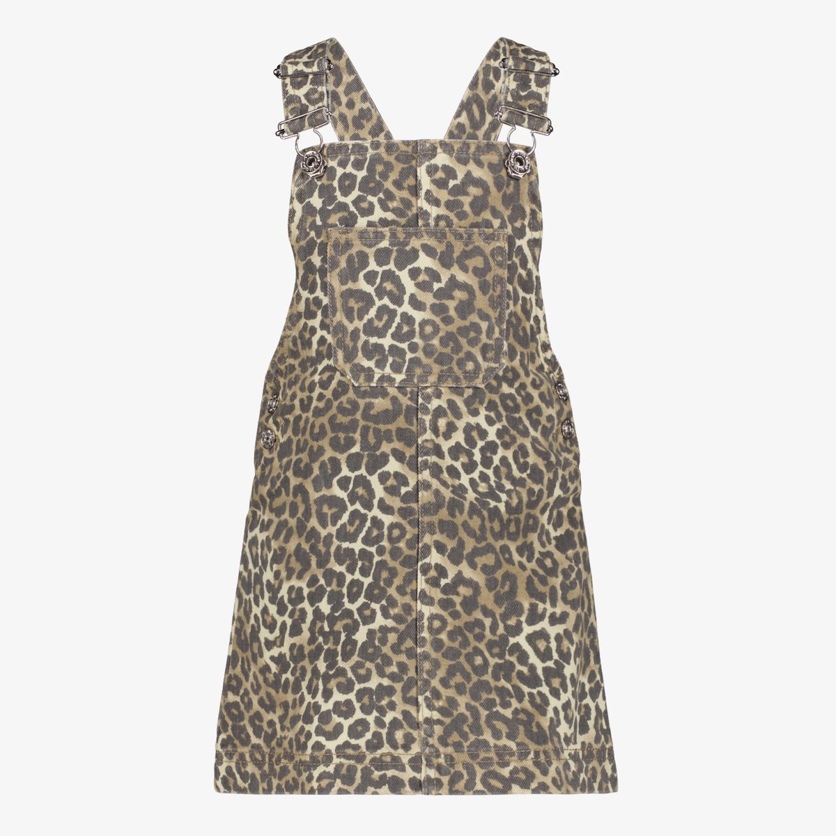 TwoDay meisjes denim tuinjurk met panterpint - Bruin - Maat 98/104