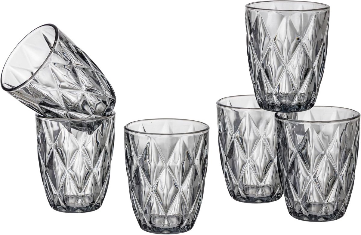 Set van 6 Gekleurde Waterglazen met Reliëf, 28 cl, Vaatwasmachinebestendig