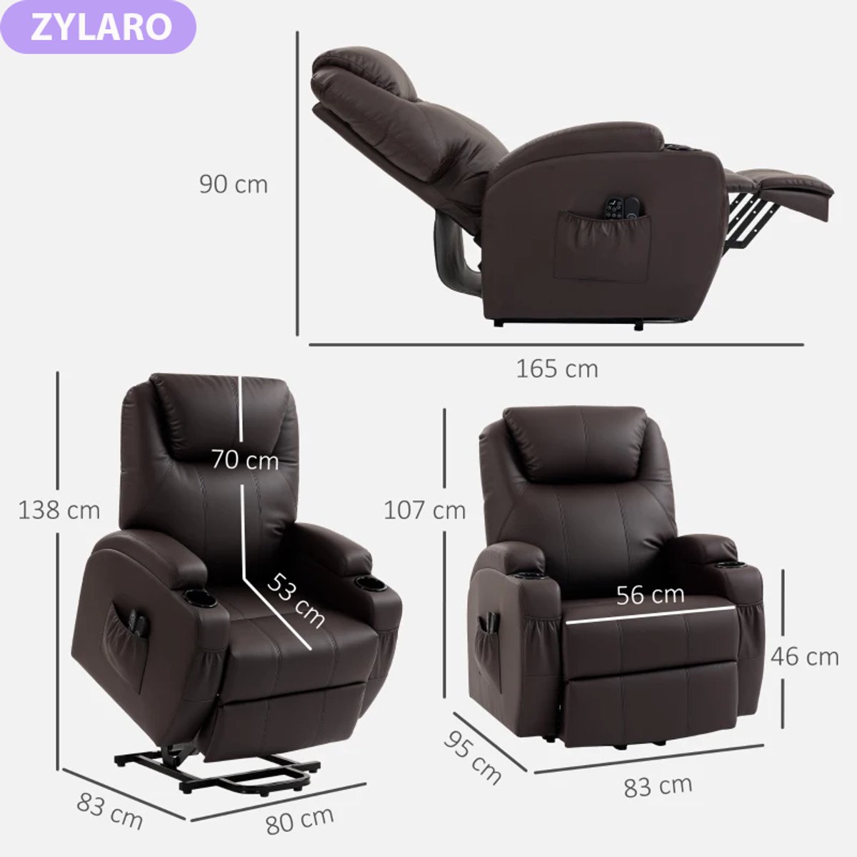 Elektrische Relaxfauteuil met Liftfunctie - Kantelbaar tot 150° - Verstelbare Rugleuning - tot 135 kg - met Afstandsbediening en Bekerhouder - Relaxstoel - Seniorenstoel - TV Stoel - Linnenlook - Bruin – foto 4