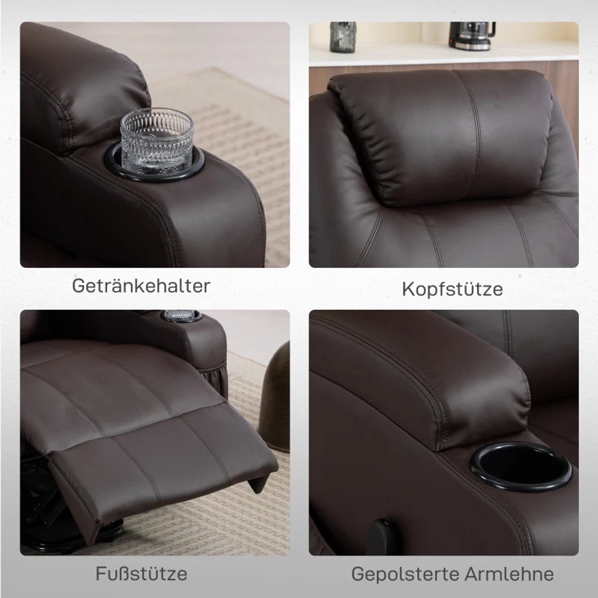 Elektrische Relaxfauteuil met Liftfunctie - Kantelbaar tot 150° - Verstelbare Rugleuning - tot 135 kg - met Afstandsbediening en Bekerhouder - Relaxstoel - Seniorenstoel - TV Stoel - Linnenlook - Bruin – foto 8