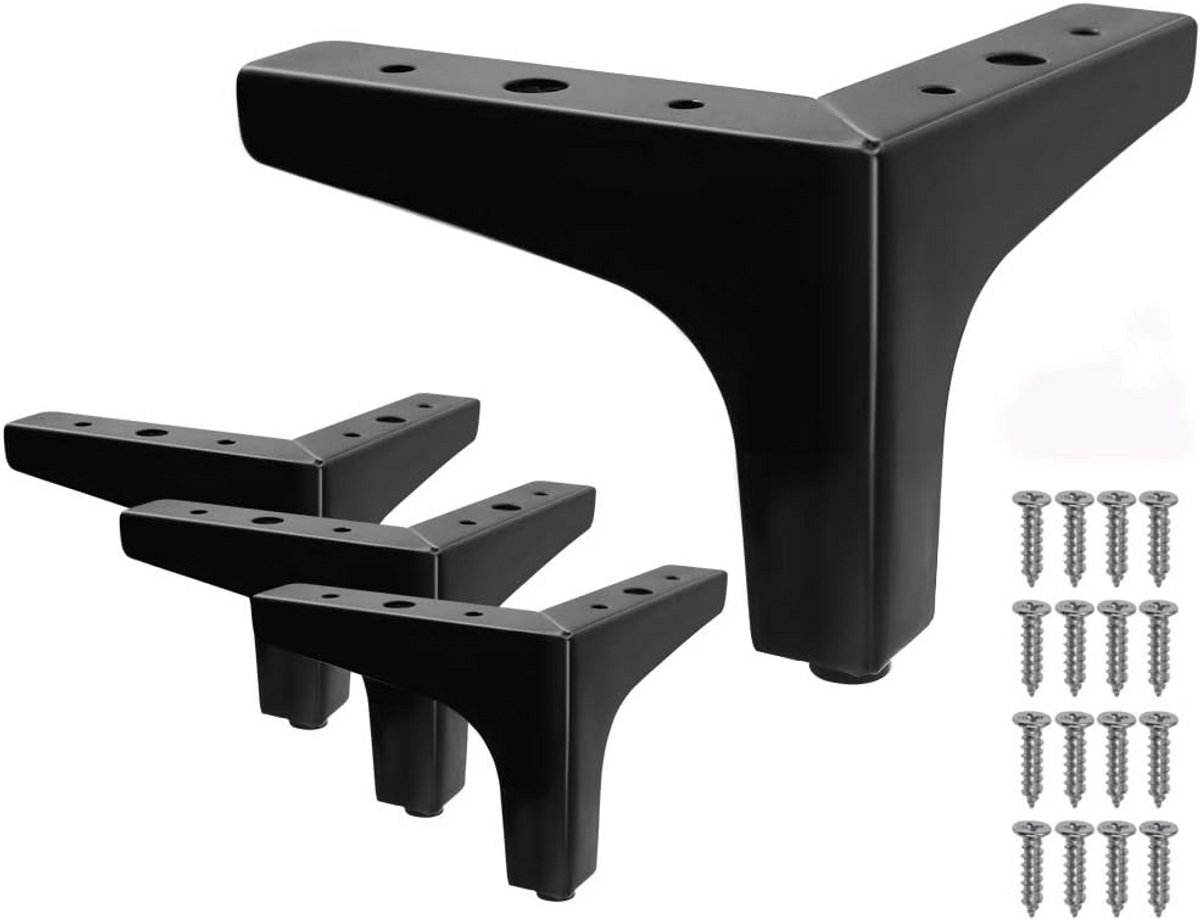 Set van 4 Zwarte Metalen Meubelpoten 10,5 cm voor Kast, Tafel of Bank