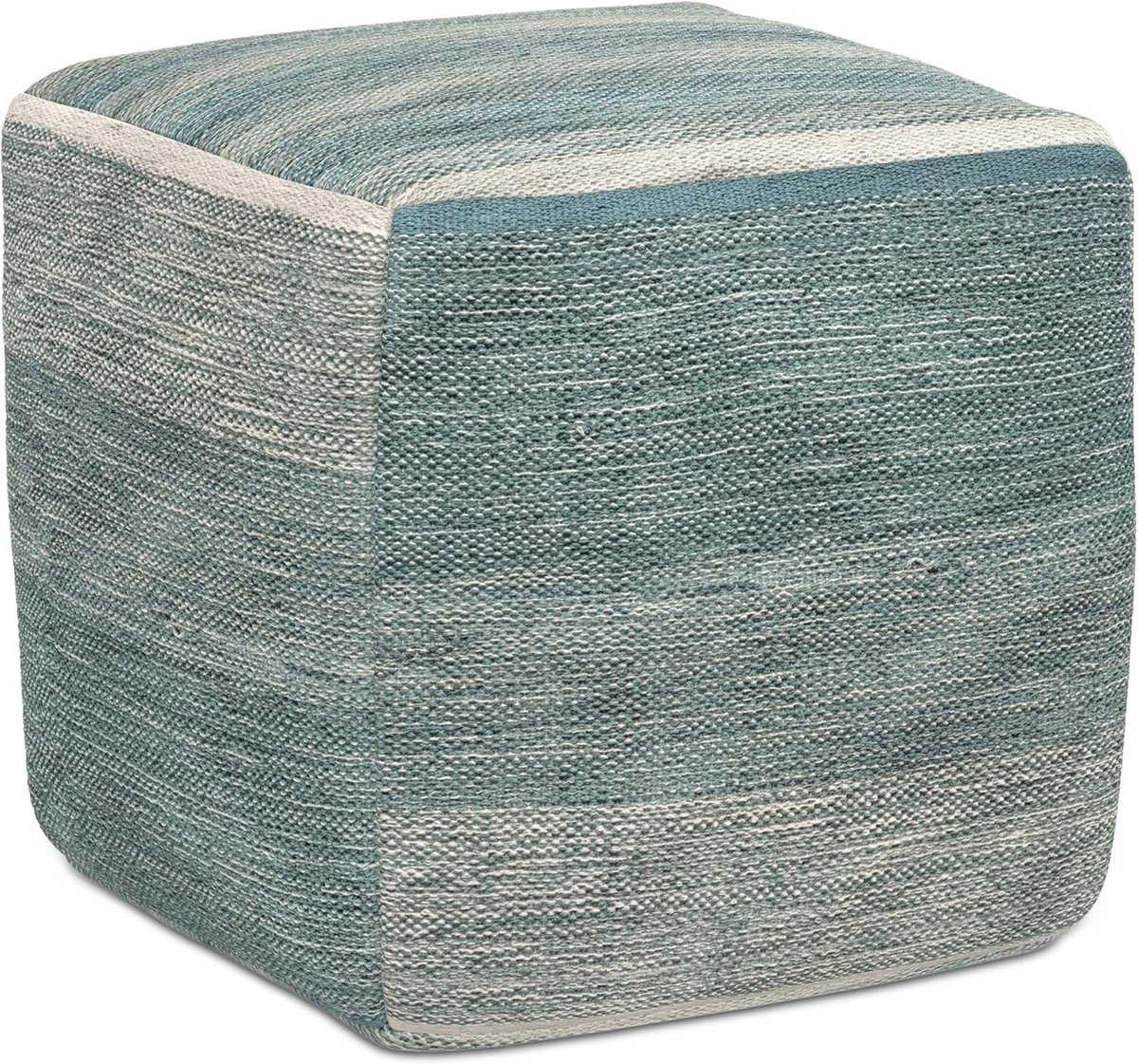 Kubus Poef Gestoffeerd Katoen Blauw Melange