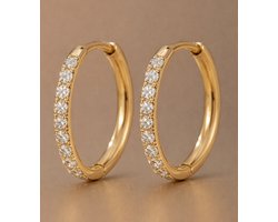 Lundholm Luxe Oorringen Met Zirkonia Steentjes Goudkleurig Jewellery 18 mm - Premium Stainless Steel Goud Verguld - Oorbellen Dames Classy - My Delia Serie - Luxe Vrouwen Cadeautjes - Geschenkverpakking